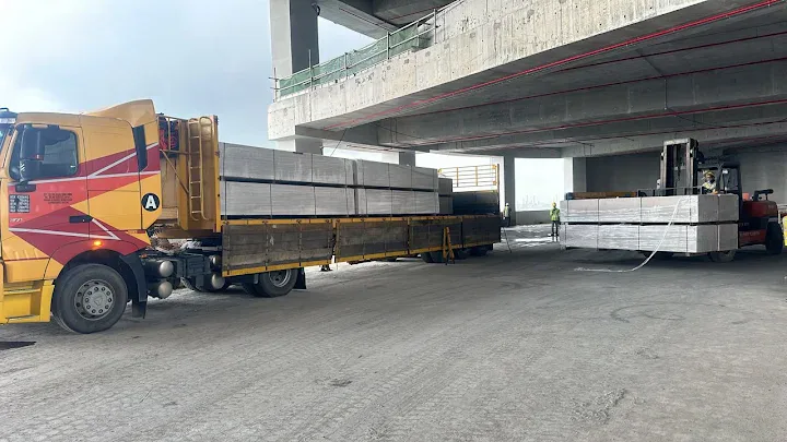 Finished steel products loaded at a factory