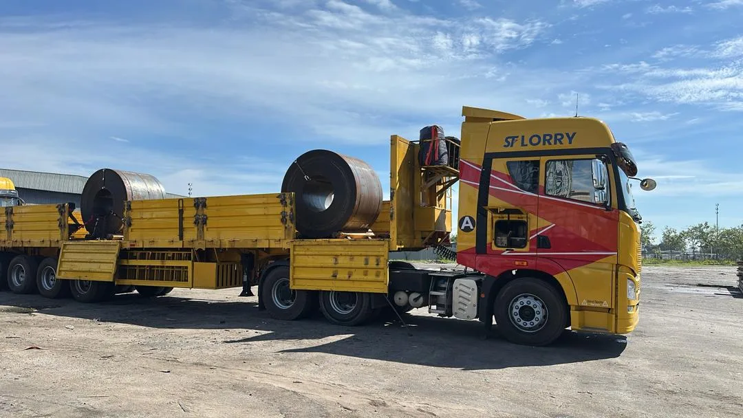 SF Lorry open truck transporting steel coils in Malaysia